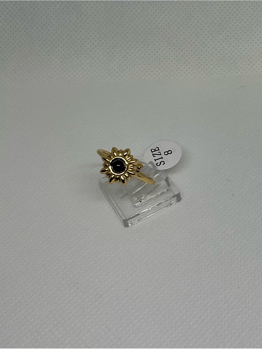 Gold Sunflower Ring with Black Center - Size 8